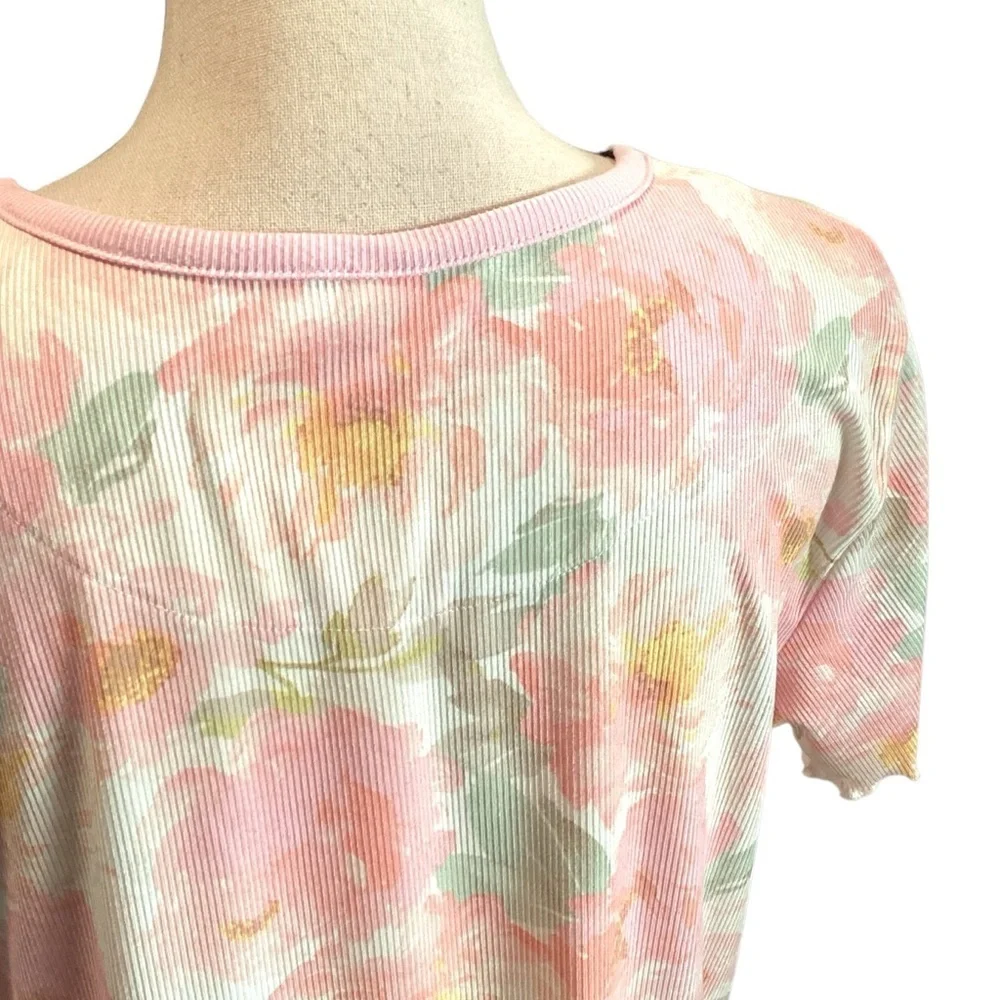 Flora Nikrooz Fine Ribbed Pink Floral‎ Scoop Neck Nightgown Sleep Shirt Small